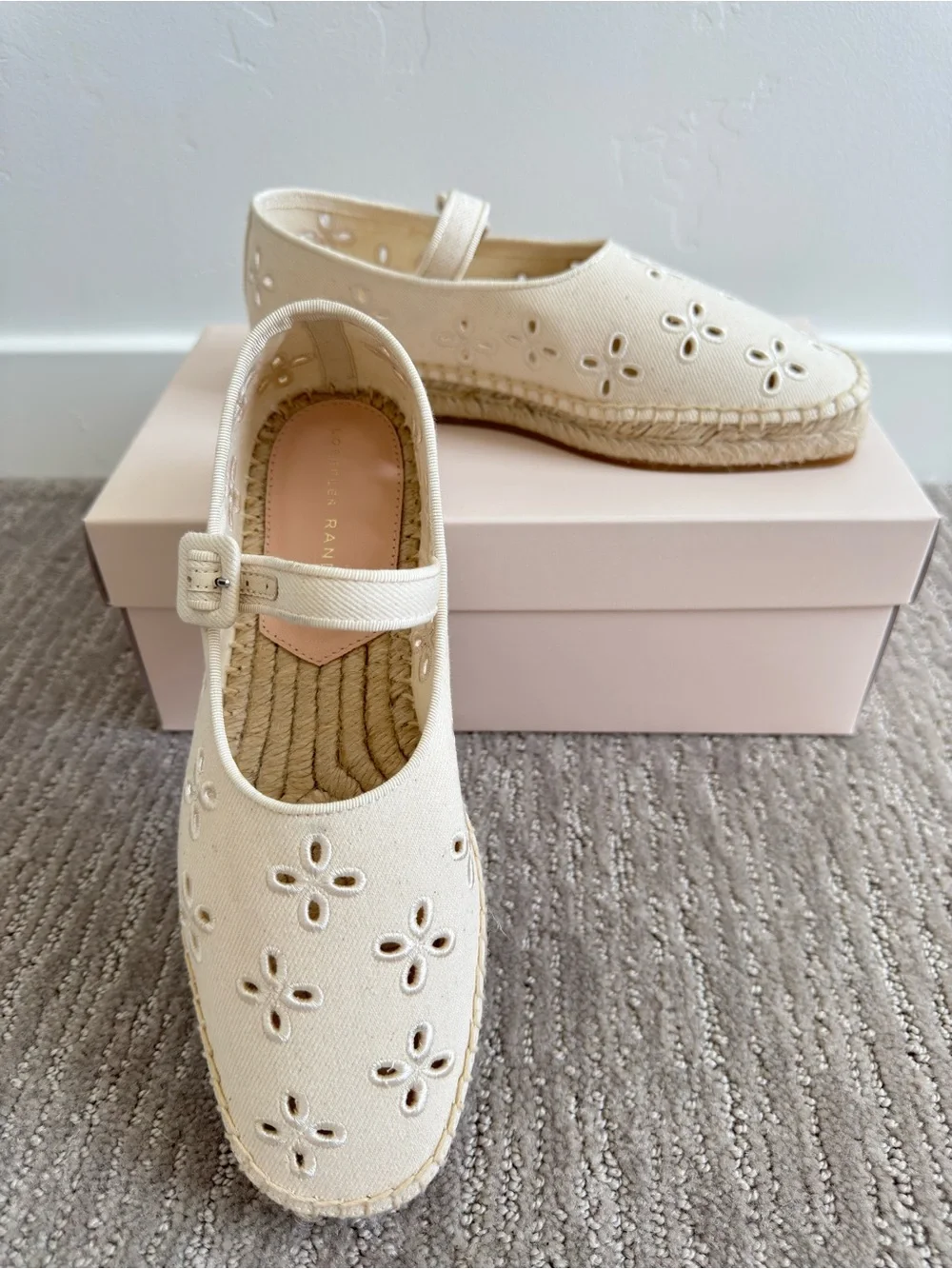 Loeffler Randall Clover Natural Embroidered Espadrille Mary Jane Size 7 Coastal